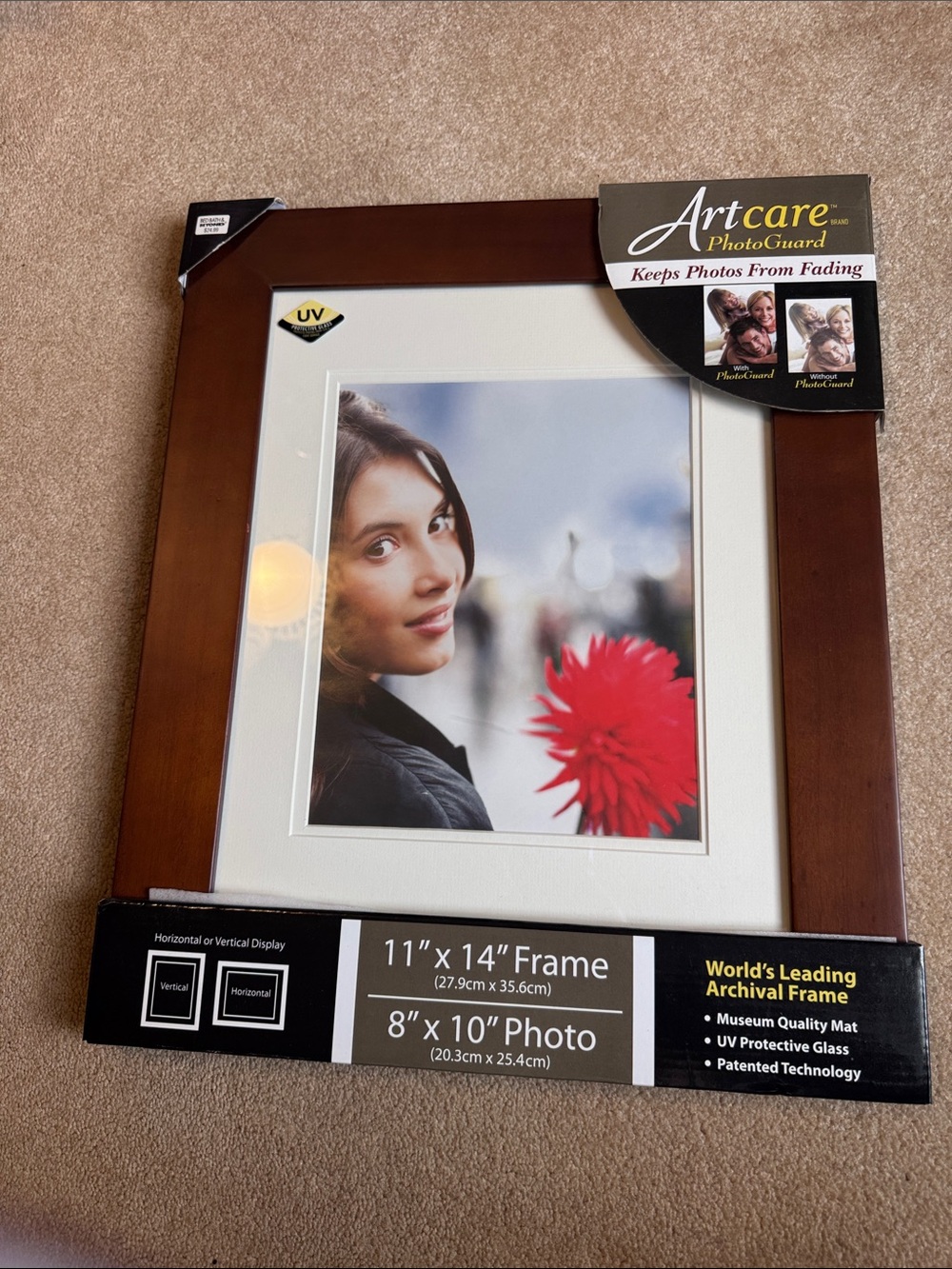 Brown Wood Photo Frame with White Mat - 8x10 Photo / 11x14 Frame